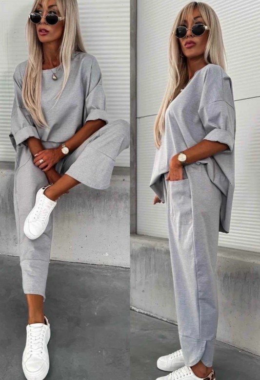 Ensemble haut oversize et pantalon décontracté  Gris