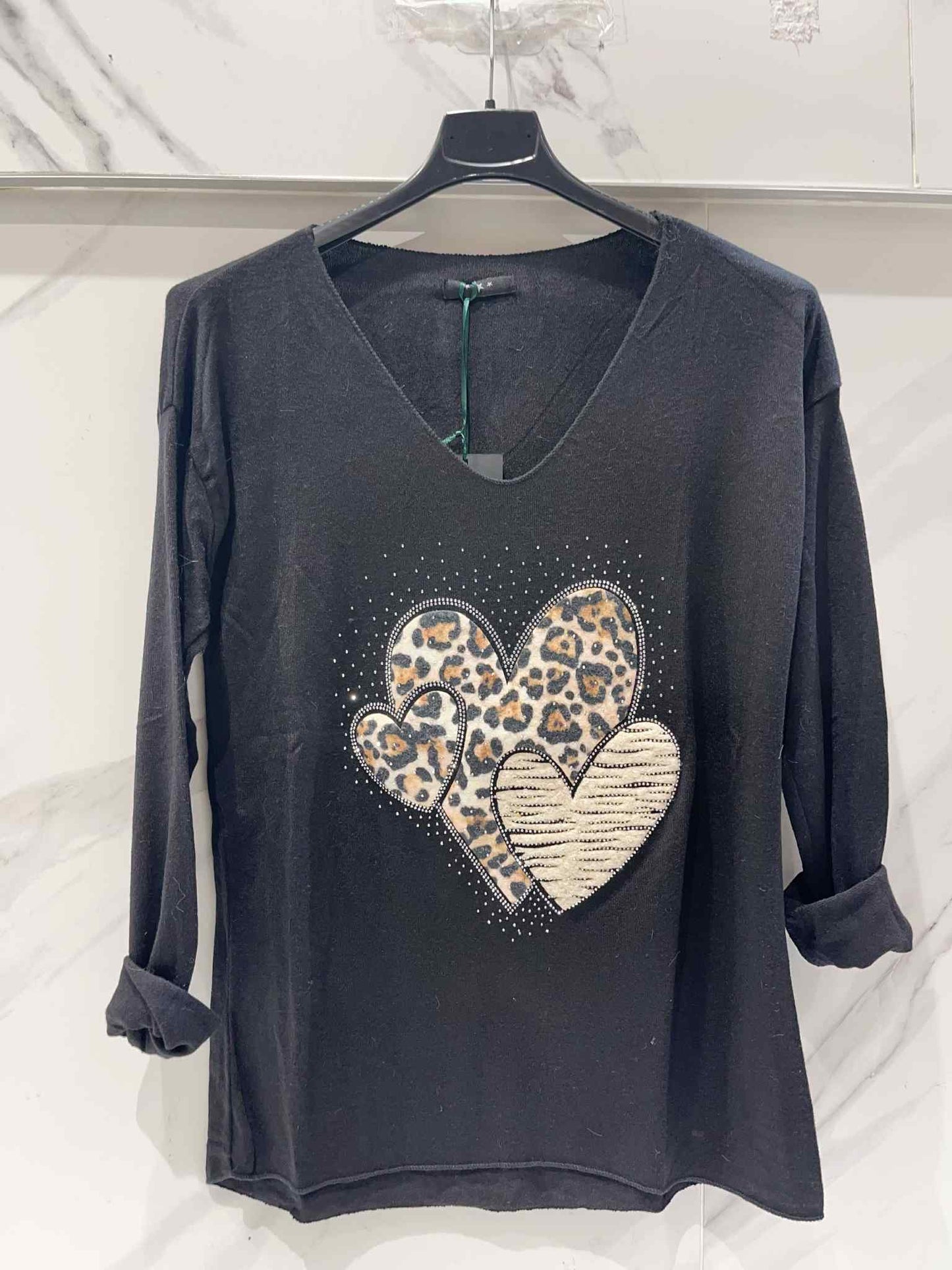 T-shirt manche longue coeur léopard