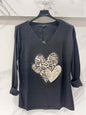 T-shirt manche longue coeur léopard
