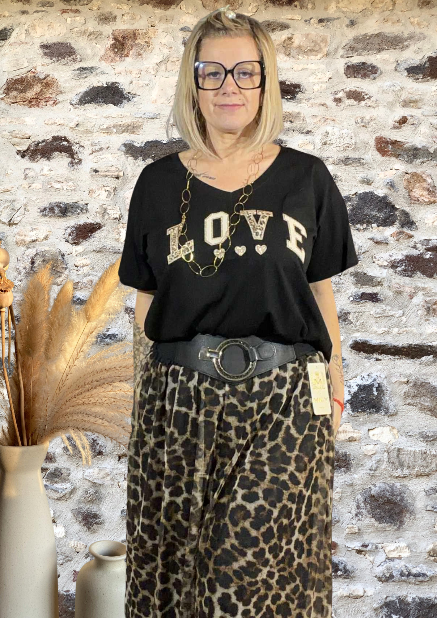 T-shirt à manche courte love Marron