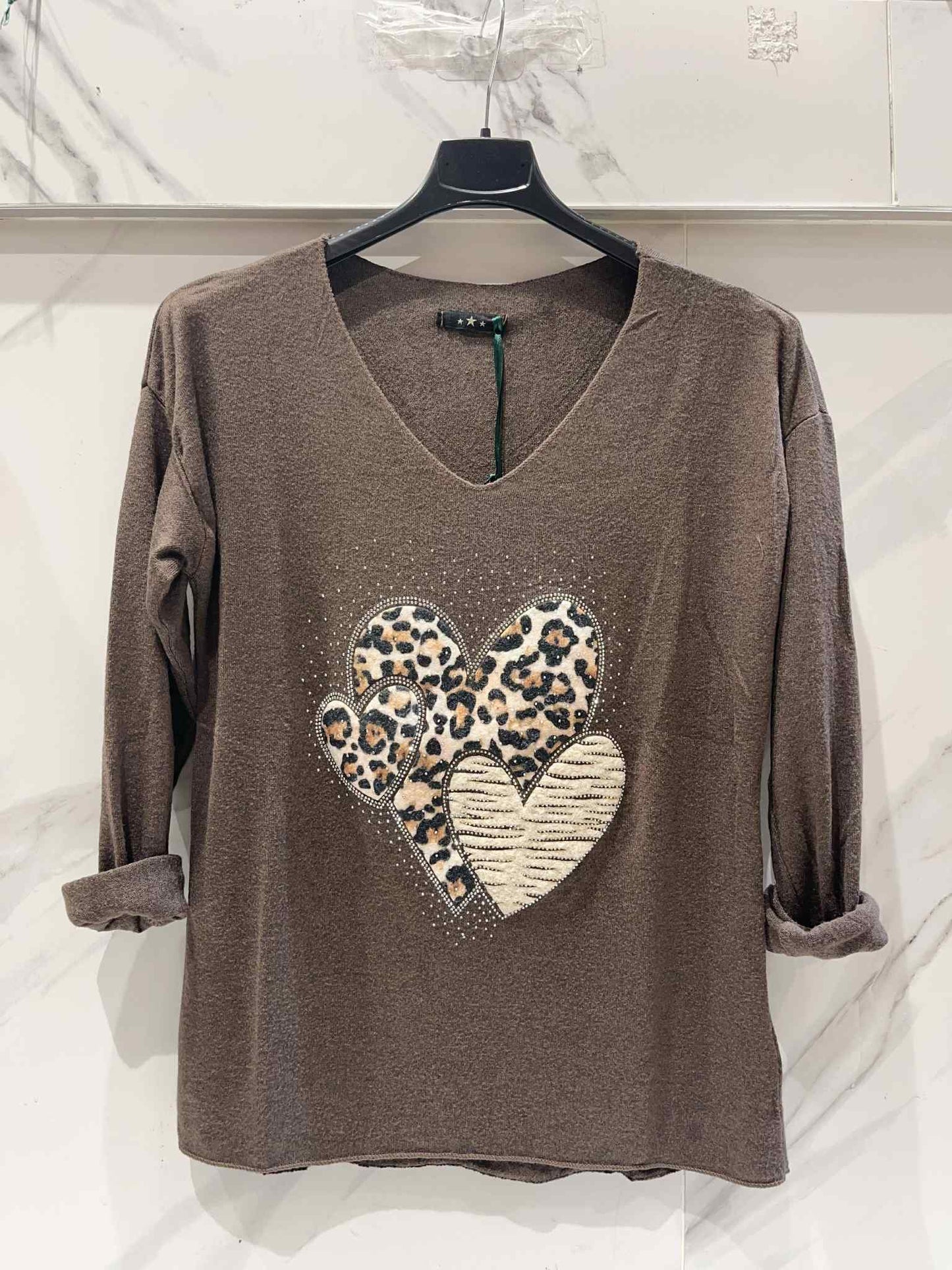 T-shirt manche longue coeur léopard