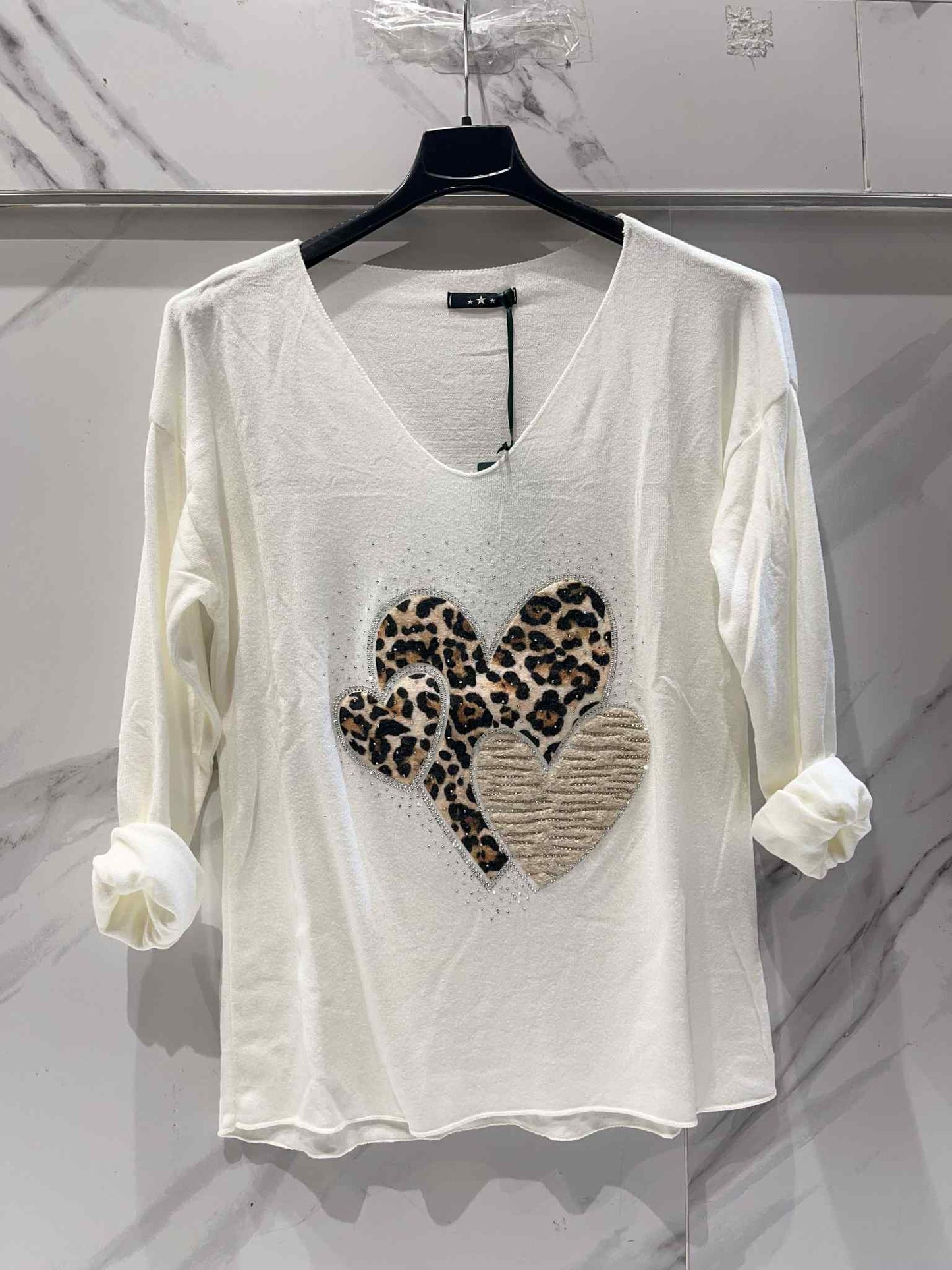 T-shirt manche longue coeur léopard