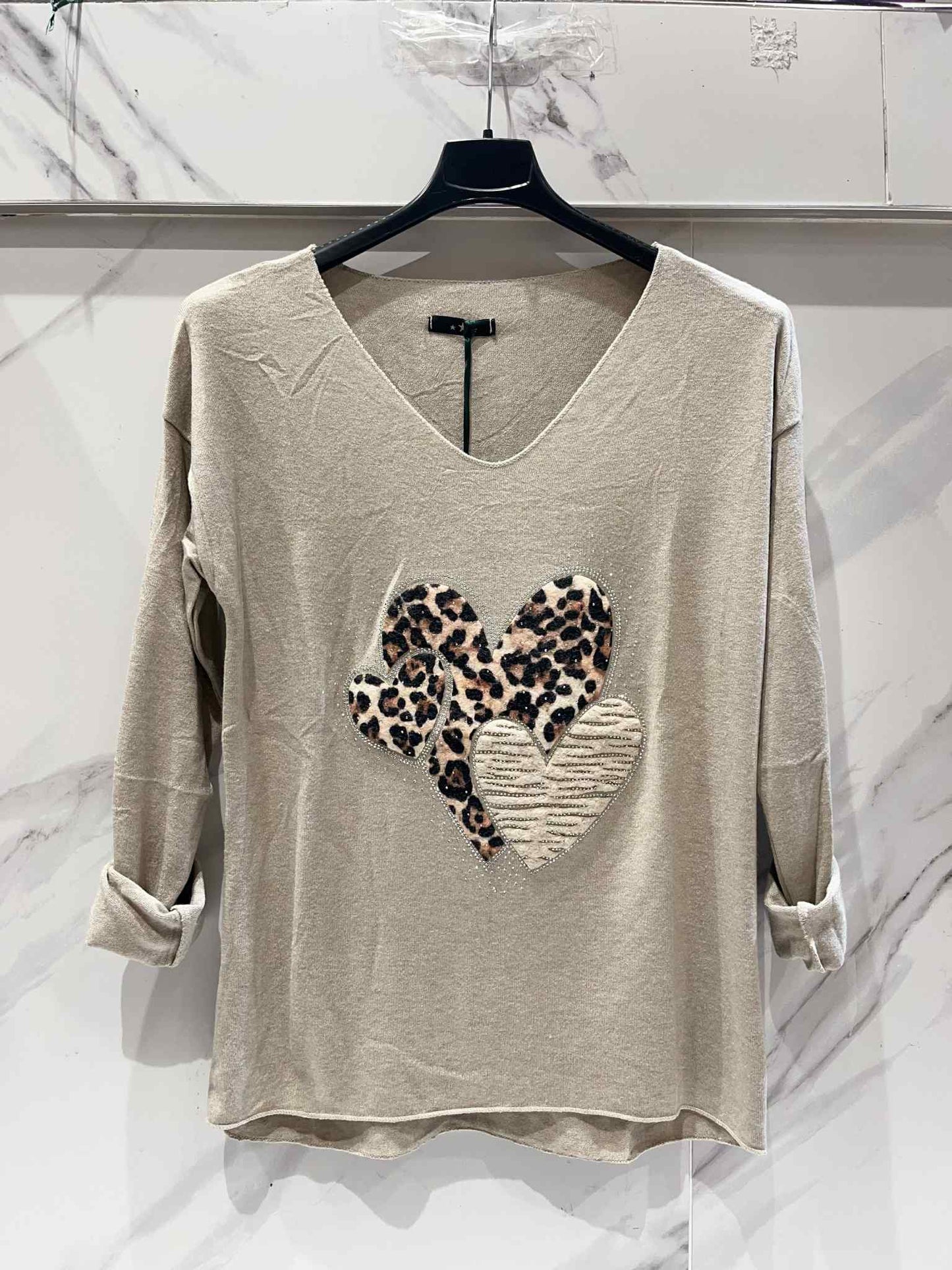 T-shirt manche longue coeur léopard