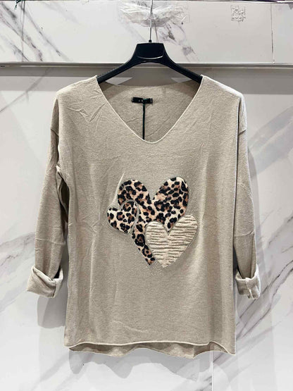 T-shirt manche longue coeur léopard