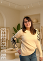 Pull Maille Doux Col Rond à Broderie Fleurs écru