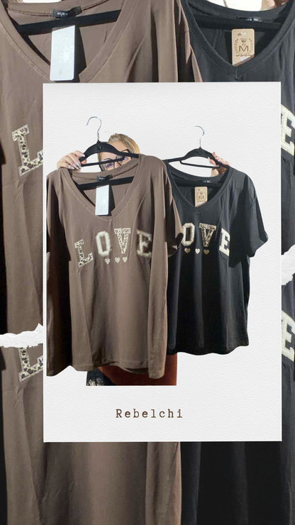 T-shirt à manche courte love Marron